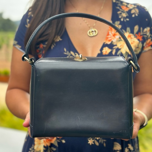 Clearance! Vintage Gucci bag - Gucci Kelly handbag dark blue - Picture 7 of 17